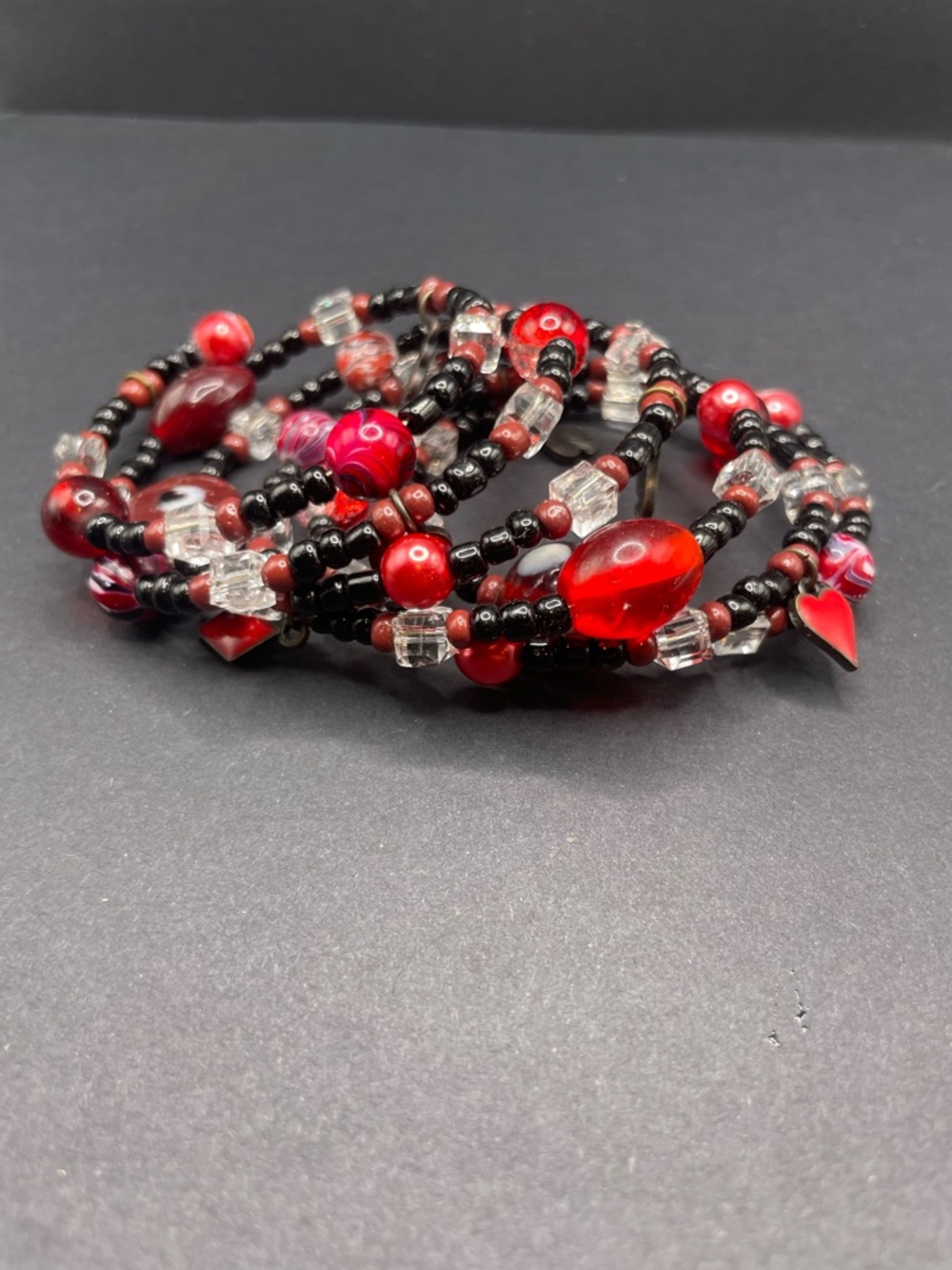 Red and Black Beaded Wrap Bracelet